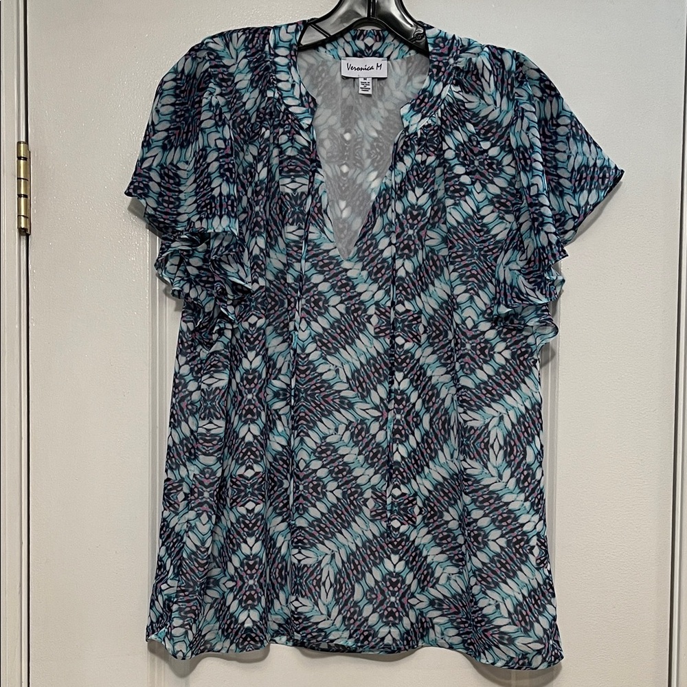 Veronica M Blue and Black Patterned Blouse